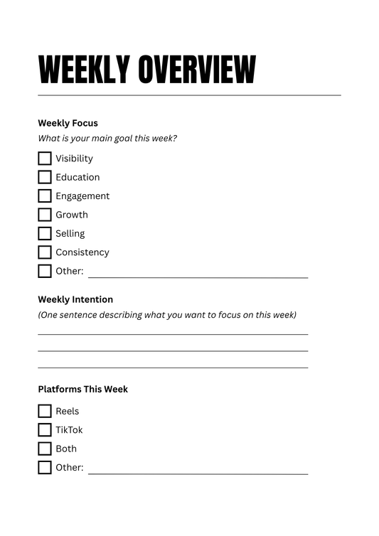 Weekly Content Worksheet