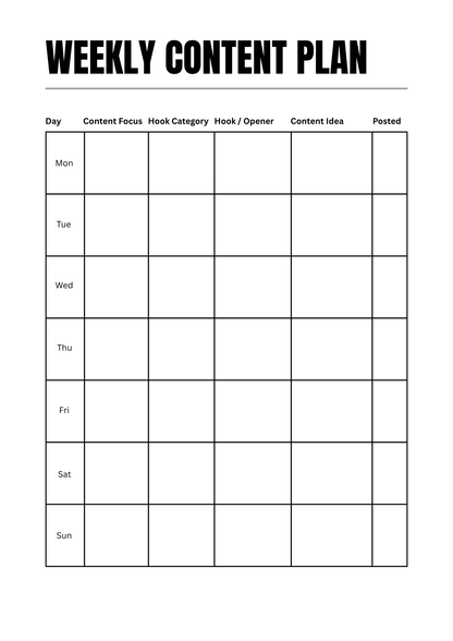 Weekly Content Worksheet